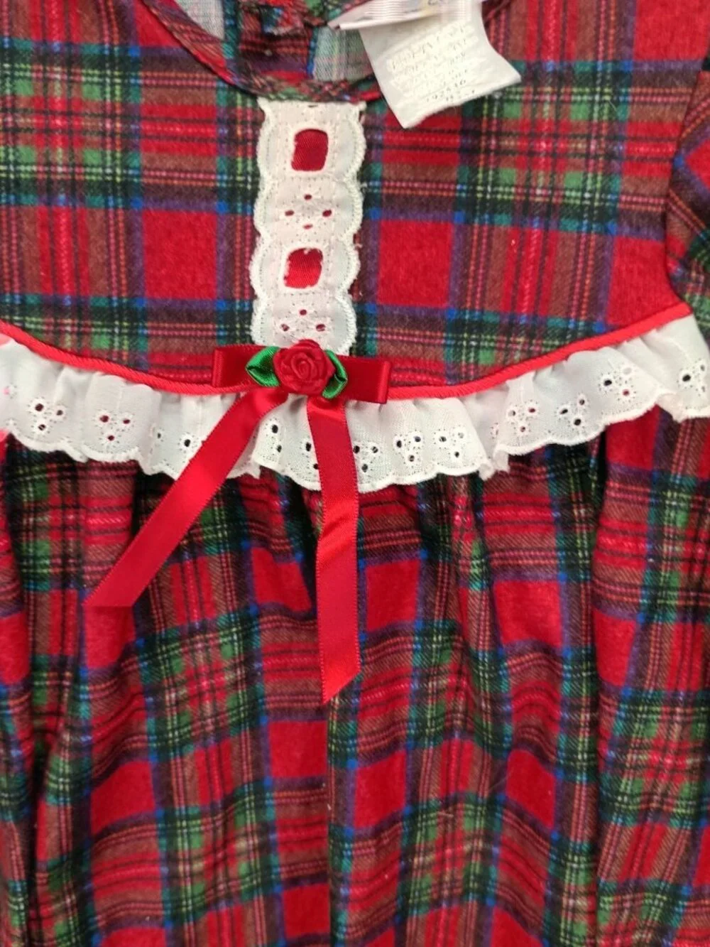 Vintage Laura Dare Toddler Girls Red Plaid Long Sleeve Dress With Lace & Bow Acc